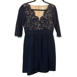 Eliza J Navy Lace V neck Long Sleeve Dress Size 10 Hoco Formal Recruitment
